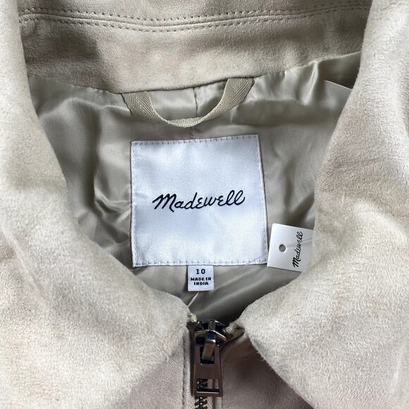 Madewell Jacket Women Size 10 Beige Suede Moto Zip Up Crop 90s NWT FLAW NO887 - Picture 7 of 16